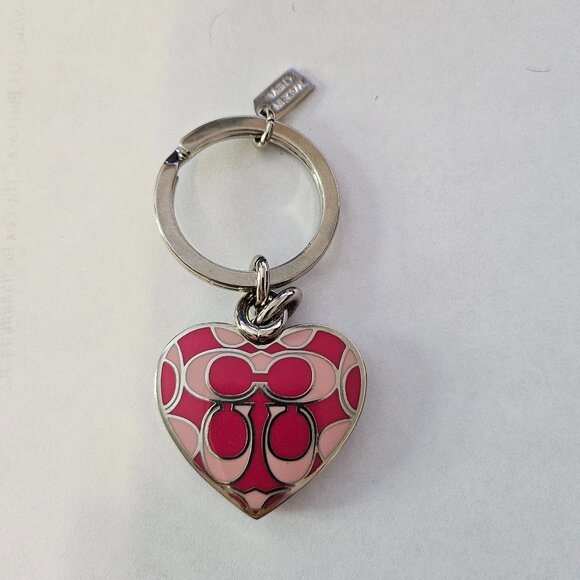 COACH Pink Heart Locket Keychain Key Fob Purse Handbag Charm - Picture 1 of 3